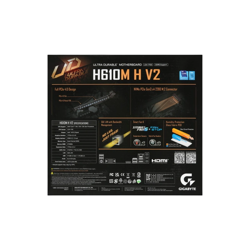 Материнская плата Gigabyte H610M H V2 документация, задняя планка