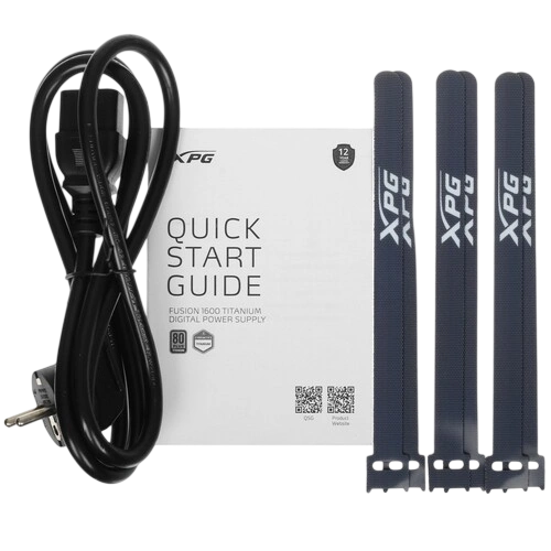 Блок питания ADATA XPG 1600W FUSION 1600 TITANIUM (FUSION1600T-BKCEU) (PCIe 5.0 Connector Cable Details) документация, кабельные стяжки, комплект кабелей, комплект крепежа
