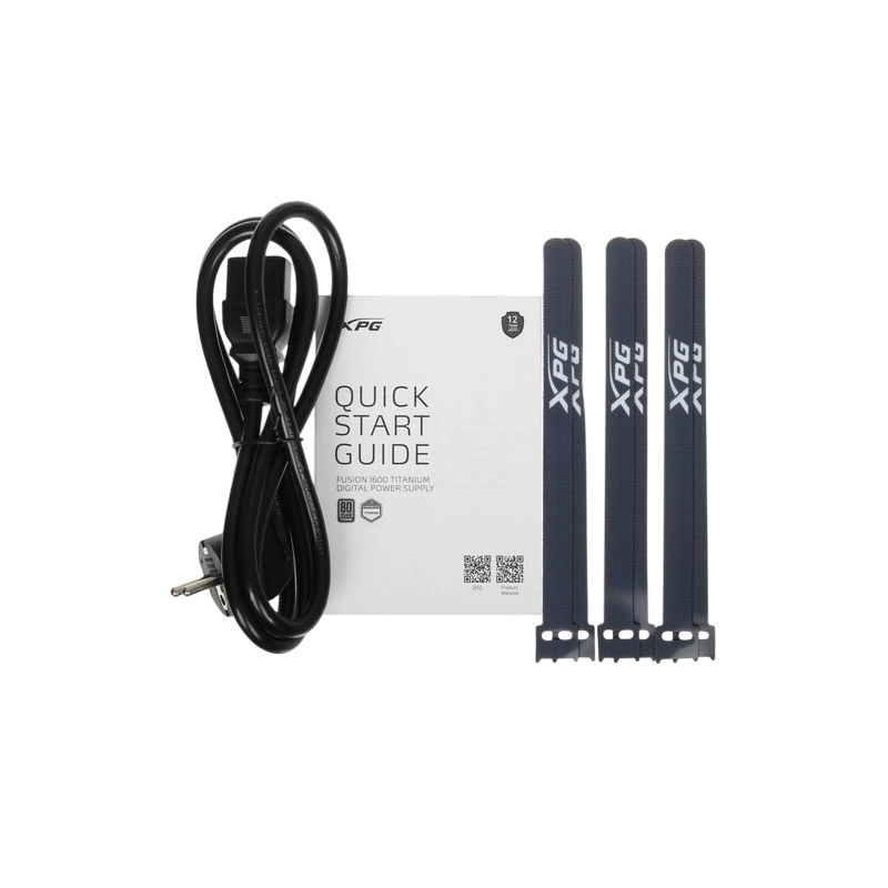 Блок питания ADATA XPG 1600W FUSION 1600 TITANIUM (FUSION1600T-BKCEU) (PCIe 5.0 Connector Cable Details) документация, кабельные стяжки, комплект кабелей, комплект крепежа