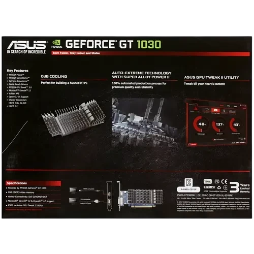 Видеокарта ASUS (GT1030-SL-2G-BRK) GeForce GT 1030 2GB Silent BRK