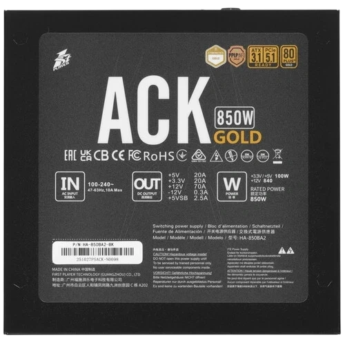 Блок питания 1STPLAYER 850W ACK GOLD Black (HA-850BA2-BK) 16 Pin (PCIe 5.0 Connector Cable Details) документация, кабельные стяжки, комплект кабелей, комплект крепежа