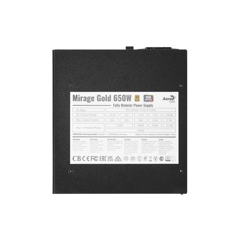 Блок питания Aerocool 650W Mirage Gold ARGB (4711099472581) документация, комплект кабелей