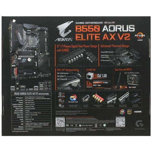 Материнская плата Gigabyte B550 AORUS ELITE AX V2 x кабель SATA, антенна Wi-Fi, документация