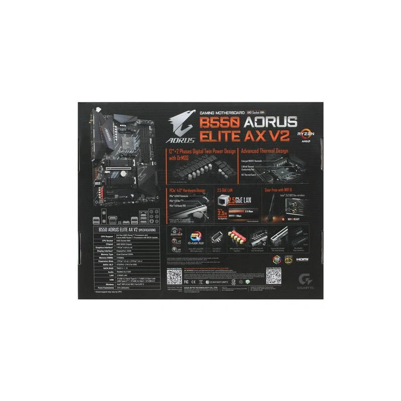 Материнская плата Gigabyte B550 AORUS ELITE AX V2 x кабель SATA, антенна Wi-Fi, документация