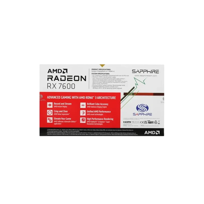 Видеокарта Sapphire (11324-01-20G) Radeon RX 7600 8GB PULSE