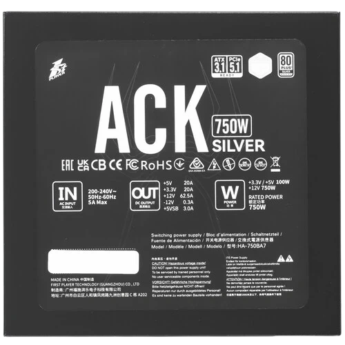 Блок питания 1STPLAYER 750W ACK SILVER Black (HA-750BA7-BK) 16 Pin (PCIe 5.0 Connector Cable Details)