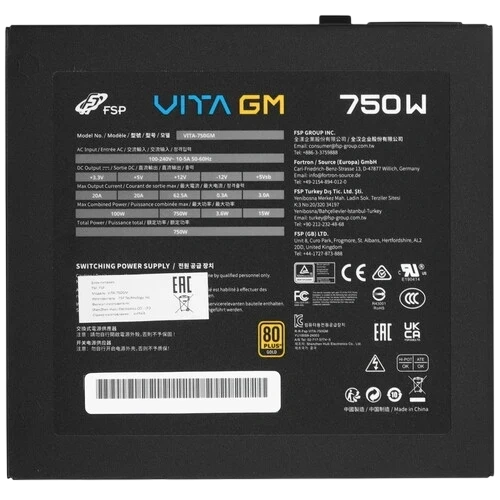 Блок питания FSP 750W VITA-750GM 16 Pin (PCIe 5.0 Connector Cable Details) документация, кабельные стяжки, комплект кабелей