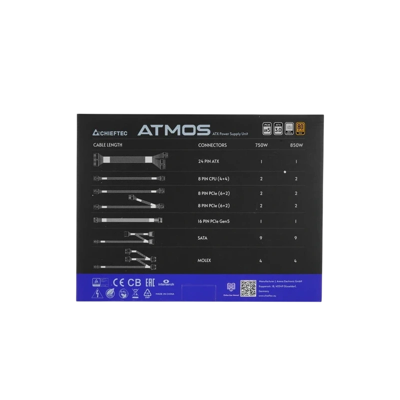 Блок питания Chieftec 850W Atmos Black (CPX-850FC) 16 Pin (PCIe 5.0 Connector Cable Details)