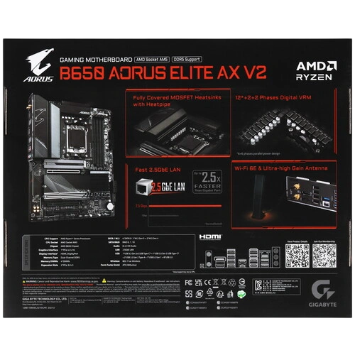 Материнская плата Gigabyte B650 AORUS ELITE AX V2 x кабель SATA, антенна Wi-Fi, документация
