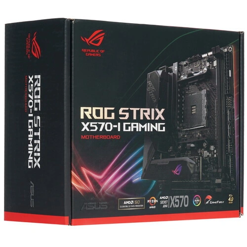 Материнская плата ASUS ROG STRIX X570-I GAMING 4 x кабель SATA, антенна Wi-Fi, диск с ПО, документация, задняя планка, удлинитель для ARGB