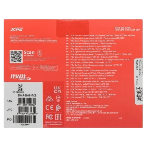 Твердотельный накопитель ADATA XPG 1000 Gb MARS 980 BLADE (SMAR-980B-1TCS) BOX