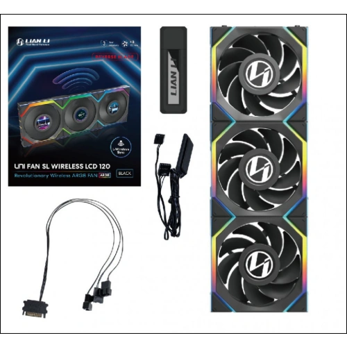Комплект вентиляторов для корпуса Lian Li UNI FAN SL WIRELESS LCD 120 Reverse Blade Black (G99.12RSLLCD1W3B.R0)