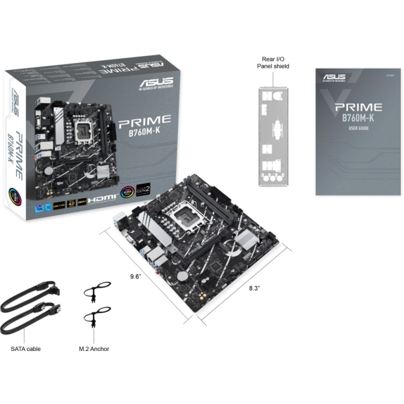 Материнская плата ASUS PRIME B760M-K (90MB1FI0-M1EAY0) 2 x кабель SATA, документация, задняя планка