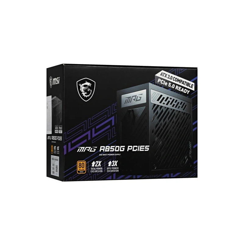 Блок питания MSI 850W MPG A850G (306-7ZP7B11-CE0) 16 Pin (PCIe 5.0 Connector Cable Details) документация, комплект кабелей, чехол