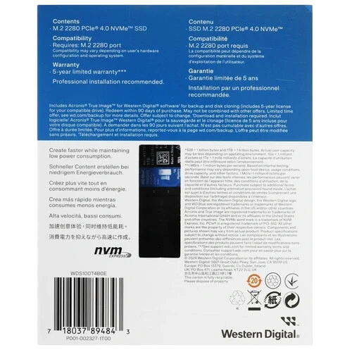 Твердотельный накопитель Western Digital 1000 Gb SN500 Blue (WDS100T4B0E)