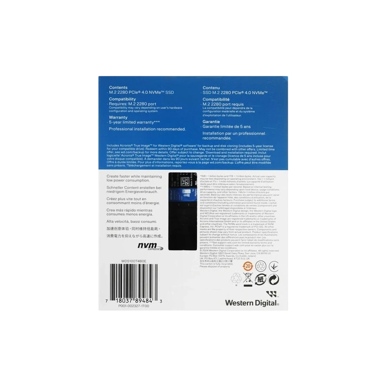 Твердотельный накопитель Western Digital 1000 Gb SN500 Blue (WDS100T4B0E)