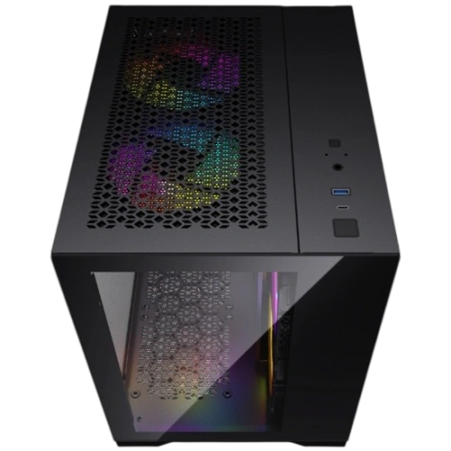 Компьютерный корпус Powercase VISION Micro Black TG 120mm 5-color fan Black mATX (CVBM-L4)