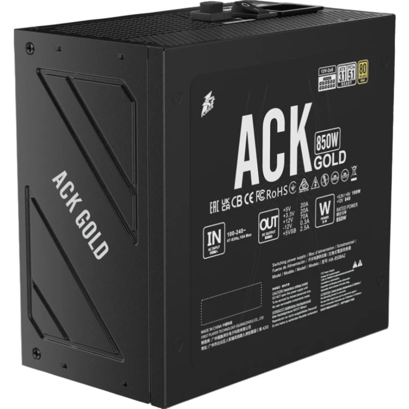Блок питания 1STPLAYER 850W ACK GOLD Black (HA-850BA2-BK) 16 Pin (PCIe 5.0 Connector Cable Details) документация, кабельные стяжки, комплект кабелей, комплект крепежа