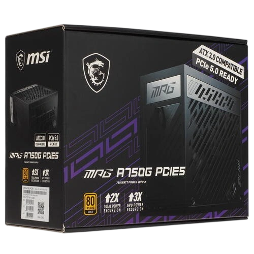 Блок питания MSI 750W MPG A750G (306-7ZP7A11-CE0) 16 Pin (PCIe 5.0 Connector Cable Details) документация, комплект кабелей, чехол