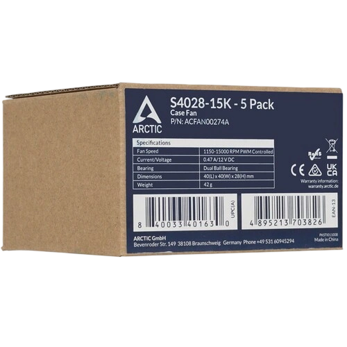Комплект вентиляторов для корпуса Arctic Coollng S4028-15K ACFAN00274A PWM крепежа