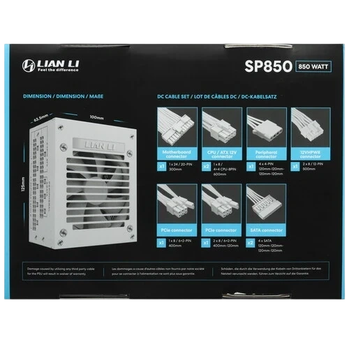Блок питания Lian Li 850W SP850 White (G89.SP850W.01RU) 16 Pin (PCIe 5.0 Connector Cable Details)