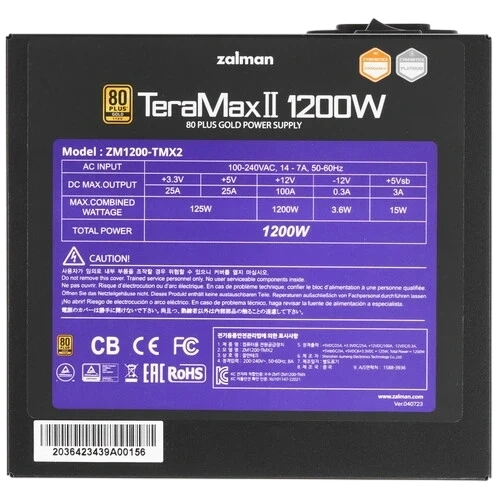 Блок питания Zalman 1200W TeraMax2 (ZM1200-TMX2) 16 Pin (PCIe 5.0 Connector Cable Details) кабельные стяжки, комплект кабелей