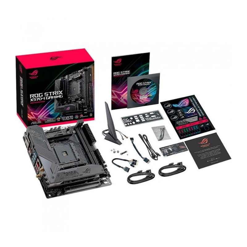 Материнская плата ASUS ROG STRIX X570-I GAMING 4 x кабель SATA, антенна Wi-Fi, диск с ПО, документация, задняя планка, удлинитель для ARGB