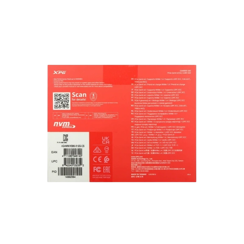 Твердотельный накопитель ADATA XPG 512 Gb AGAMMIX S60 (AGAMMIXS60-512G-CS) BOX