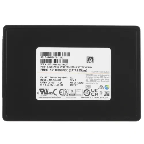 Твердотельный накопитель Samsung 480 Gb ENTERPRISE PM893 (MZ7L3480HCHQ-00A07) BOX