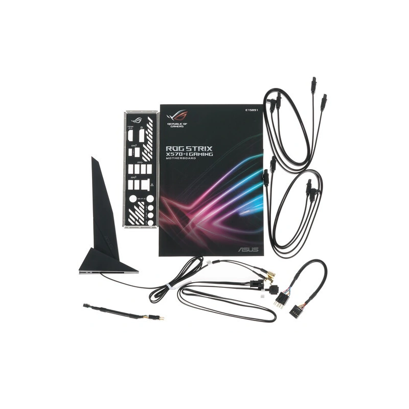 Материнская плата ASUS ROG STRIX X570-I GAMING 4 x кабель SATA, антенна Wi-Fi, диск с ПО, документация, задняя планка, удлинитель для ARGB