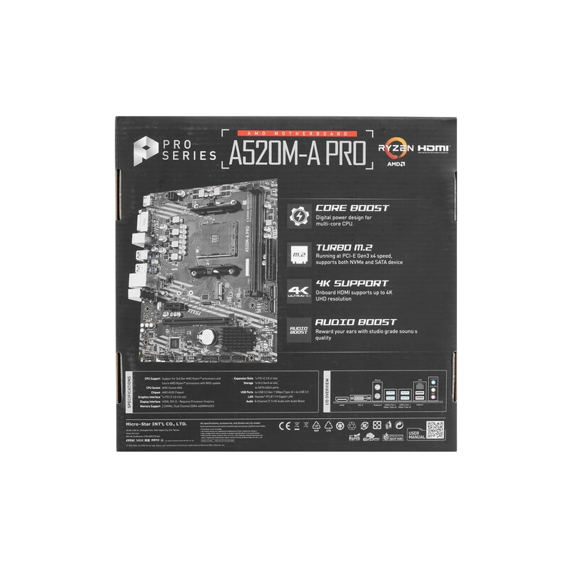 Материнская плата MSI A520M-A PRO x кабель SATA, диск с ПО, документация, задняя планка