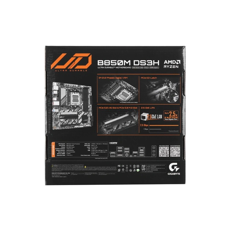 Материнская плата Gigabyte B850M DS3H документация, задняя планка