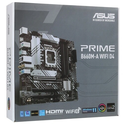 Материнская плата ASUS PRIME B660M-A WIFI D4 (90MB1AE0-M1EAY0) 2 x кабель SATA, антенна Wi-Fi, диск с ПО, документация, задняя планка