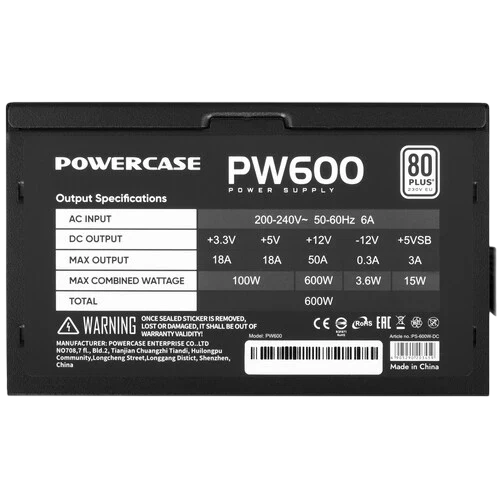 Блок питания Powercase 600W PW600 (PS-600W-DC) документация, комплект крепежа