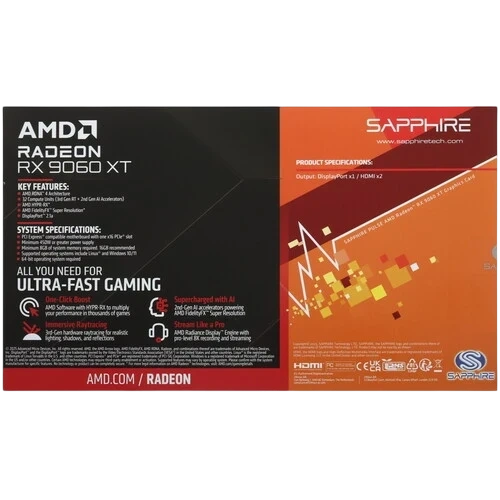 Видеокарта Sapphire (11350-04-20G) Radeon RX 9060 XT 8GB PULSE OC