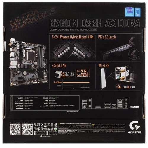 Материнская плата Gigabyte B760M DS3H AX DDR4 2 x кабель SATA, антенна Wi-Fi, документация, задняя планка