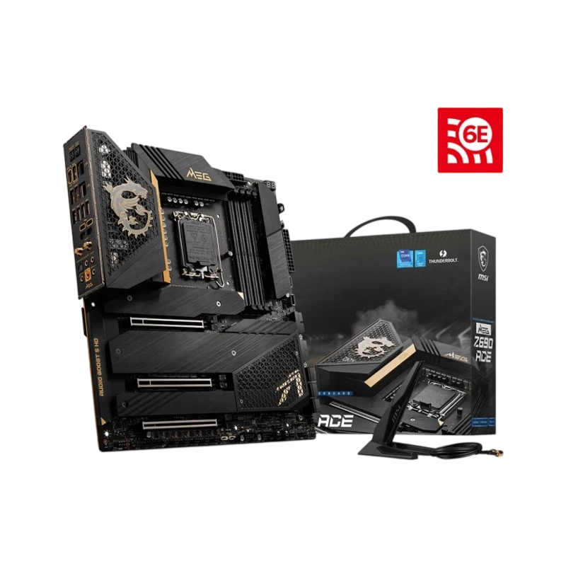 Материнская плата MSI MEG Z690 ACE 4 x кабель SATA, USB Flash с ПО, антенна Wi-Fi, документация, кабель mini DisplayPort - DisplayPort x2, кисточка, комплект наклеек, отвертка, удлинитель для ARGB, удлинитель для RGBещё