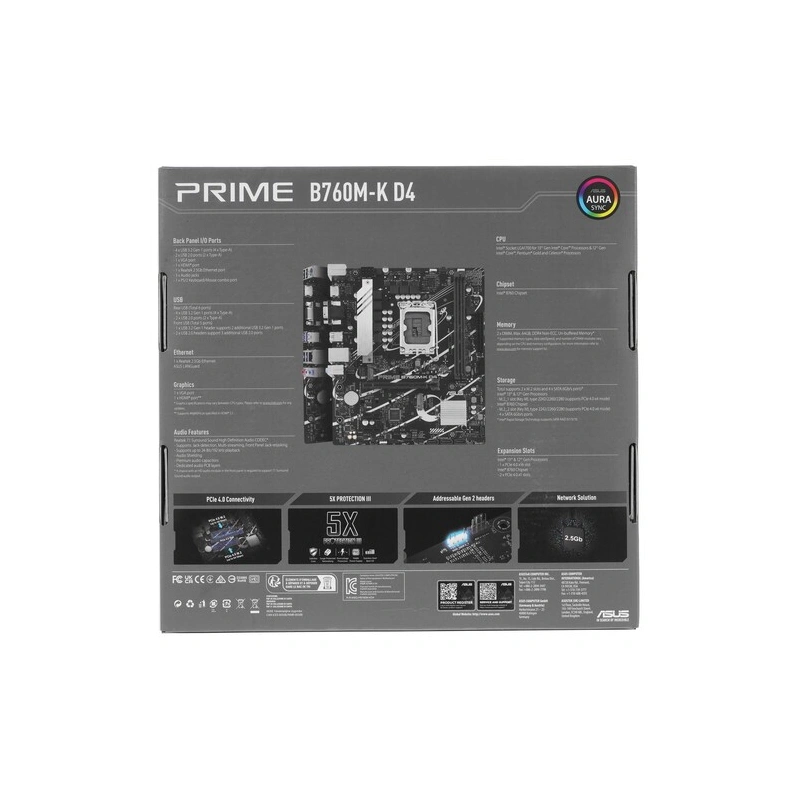 Материнская плата ASUS PRIME B760M-K D4 (90MB1DS0-M0EAY0) 2 x кабель SATA, документация, задняя планка