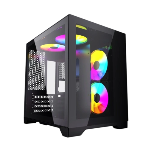 Компьютерный корпус Powercase VISION Micro Black TG 120mm 5-color fan Black mATX (CVBM-L4)