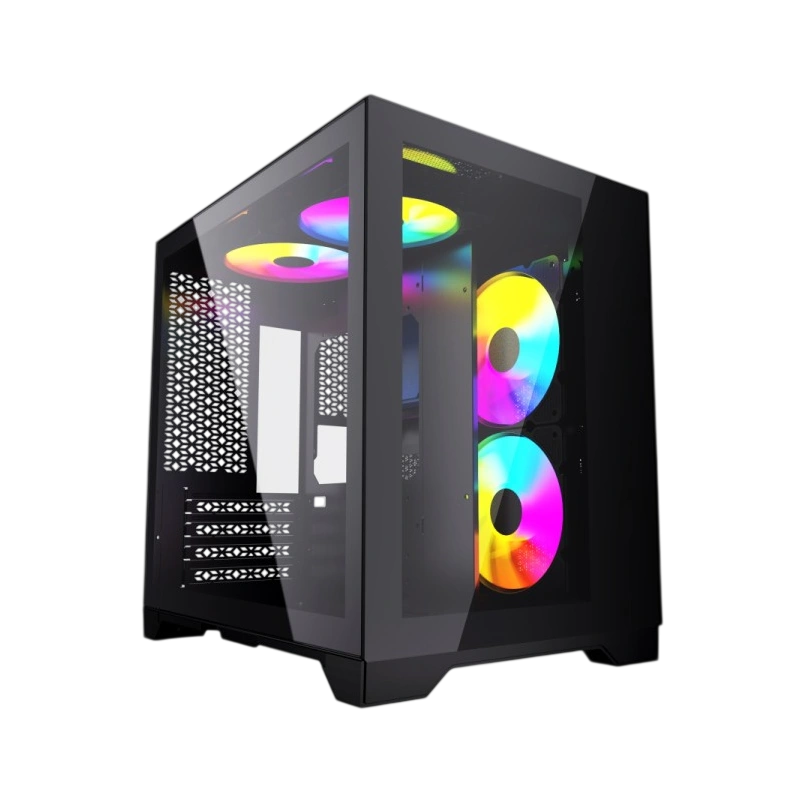 Компьютерный корпус Powercase VISION Micro Black TG 120mm 5-color fan Black mATX (CVBM-L4)