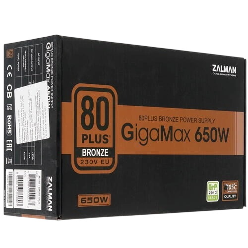 Блок питания Zalman 650W GIGAMAX (ZM650-GVII) документация, кабельные стяжки, комплект крепежа