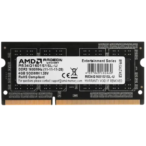 Оперативная память 4 Gb 1600 MHz AMD R5 ENTERTAINMENT SERIES Black (R534G1601S1SL-U)