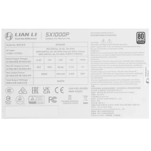 Блок питания Lian Li 1000W SX1000P White (G9P.SX1000P.W000.RU) 16 Pin (PCIe 5.1 Connector Cable Details)