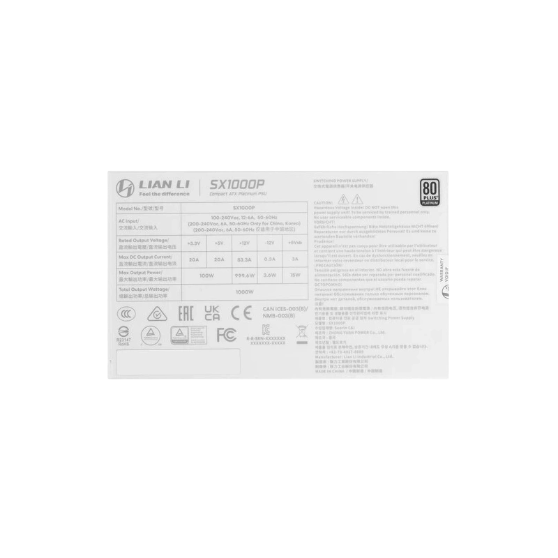 Блок питания Lian Li 1000W SX1000P White (G9P.SX1000P.W000.RU) 16 Pin (PCIe 5.1 Connector Cable Details)