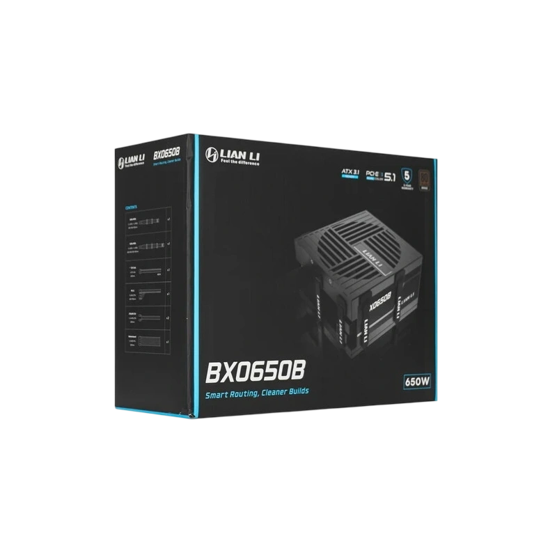 Блок питания Lian Li 650W BX0650B Black (G9P.BX0650B.B000.RU) 16 Pin (PCIe 5.1 Connector Cable Details) документация, кабельные стяжки, комплект крепежа
