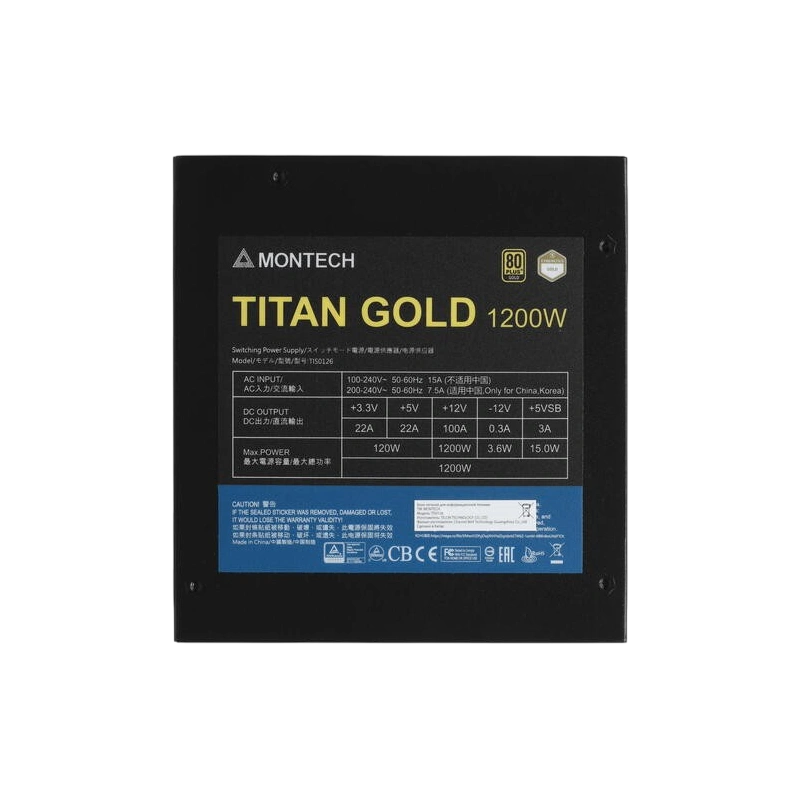 Блок питания Montech 1200W TITAN GOLD Black (TIS0126) 16 Pin (PCIe 5.0 Connector Cable Details) документация, комплект кабелей, чехол