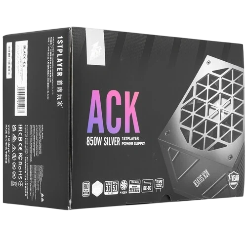 Блок питания 1STPLAYER 850W ACK SILVER Black (HA-850BA7-BK) 16 Pin (PCIe 5.0 Connector Cable Details) документация, комплект крепежа