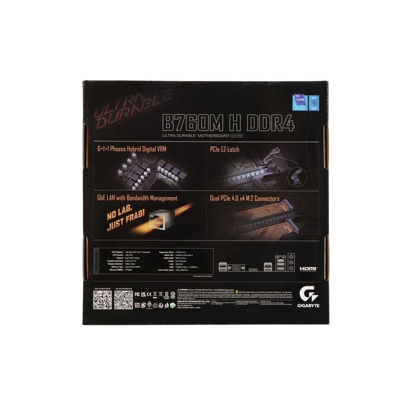 Материнская плата Gigabyte B760M H DDR4 2 x кабель SATA, документация, задняя планка