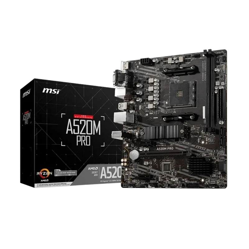 Материнская плата MSI A520M PRO x кабель SATA, диск с ПО, документация, задняя планка