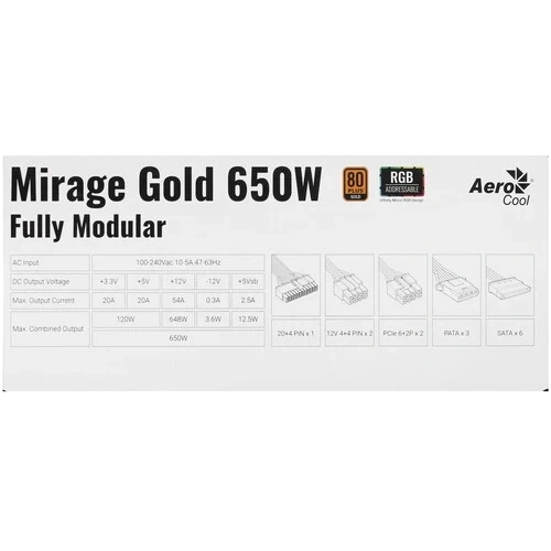 Блок питания Aerocool 650W Mirage Gold ARGB (4711099472581)
